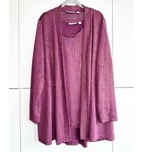 Susan Graver Cardigan Set Burgundy Gold Liquid Knit Size 1X Elegant Romantic